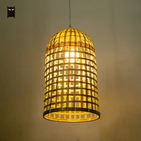 Bamboo Wicker Braided Lantern Pendant Light Fixture Vintage Country Retro Hanging Ceiling Lamp Restaurant Dining Table Tea Room