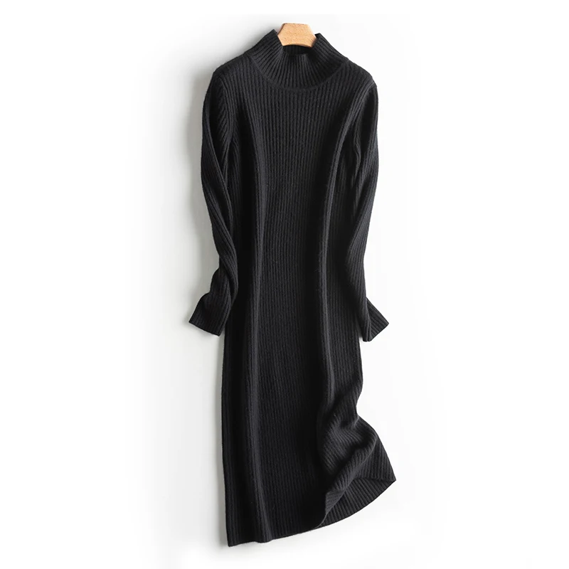 

Женское трикотажное платье-свитер до колена, с длинным рукавом