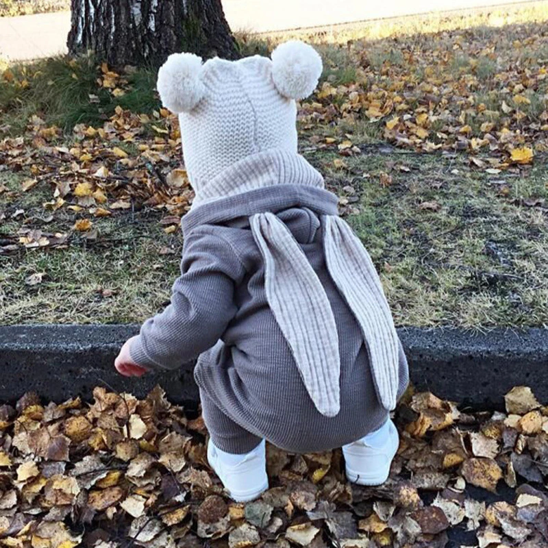 

Baby Autumn Winter Clothing Newborn Baby Boy Girl 3D Bunny Ears Romper Long Sleeve Clothes Rabbit Overall Zip Warm Jumpsuit