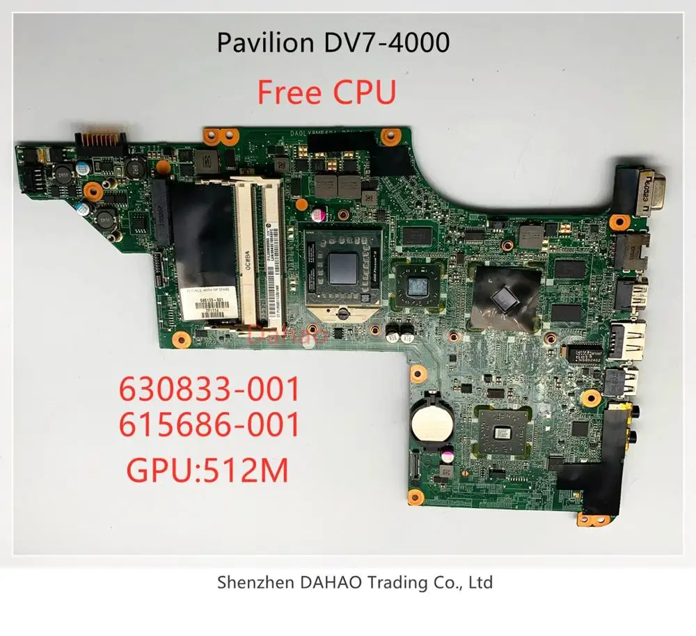 

630833-001 615686-001 материнская плата для ноутбука HP Pavilion DV7 DV7-4000 Материнская плата ноутбука DA0LX8MB6D1 с Процессор GPU:512 М 100% проверка прошла успешно