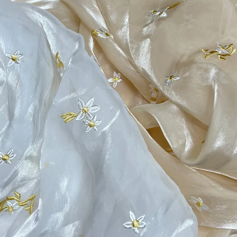 

Glitter Floral Embroidery Tulle Fabric Organza Fabric for Sewing Cloth,Dress,Shirt,Decor,Black,White,Beige,By the Yard