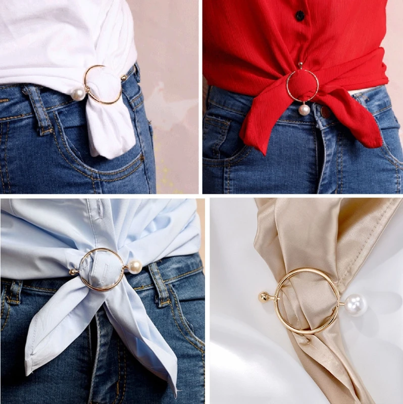 

10Pcs Women Pearls Round Circle Scarf Ring Waist Buckle T-Shirt Shawl Ring Wrap