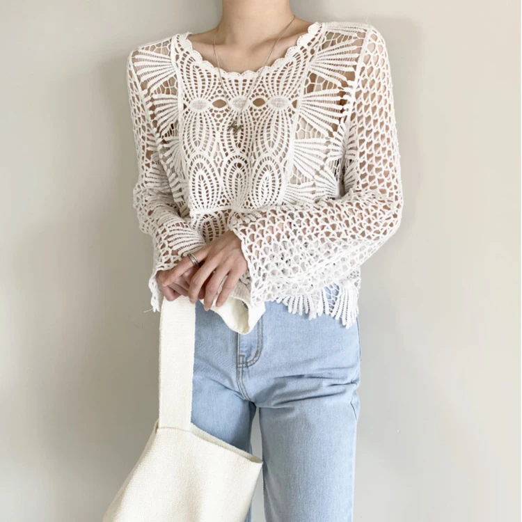 Новинка 2020 осень · абрикосовые кружевные блузки женские рубашки шикарная