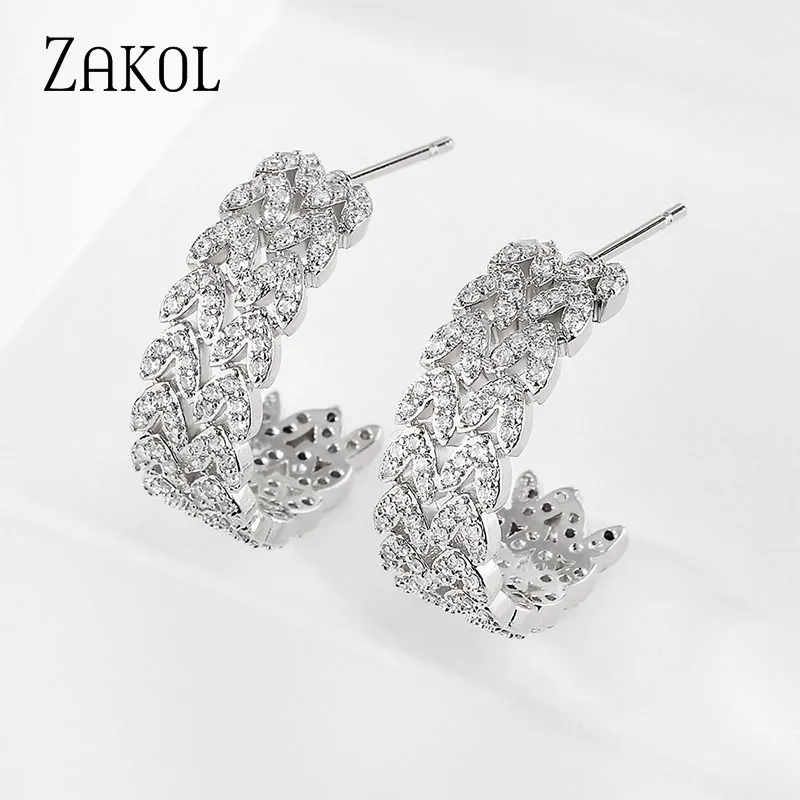 

ZAKOL модные микро инкрустированные серьги-кольца с фианитом в форме листа для женщин, вечерние серьги в стиле бохо золотого цвета, аксессуары