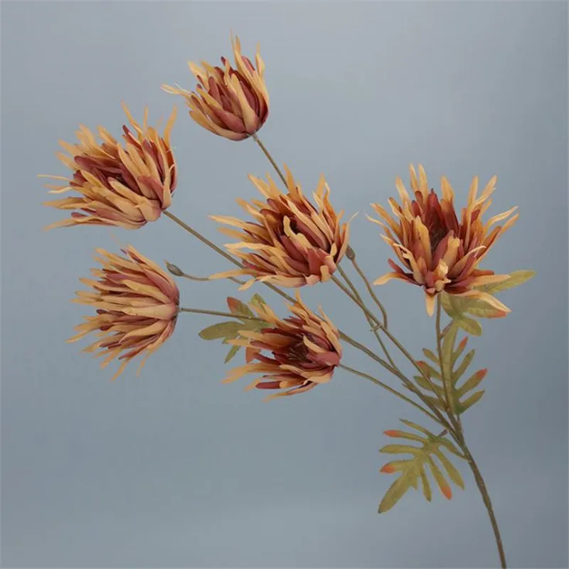 

10P Fake Flame Flower (6 Heads/Piece) Simulation Autumn Chrysanthemum for Wedding Home Decorative Artificial Flowers