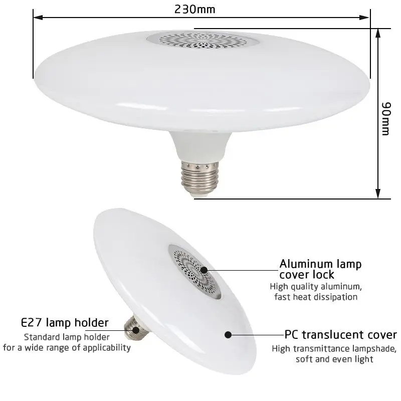 Умная музыкальсветильник Светодиодная лампа 18 Вт/30 Вт/48 Вт RGB + белая НЛО с Bluetooth