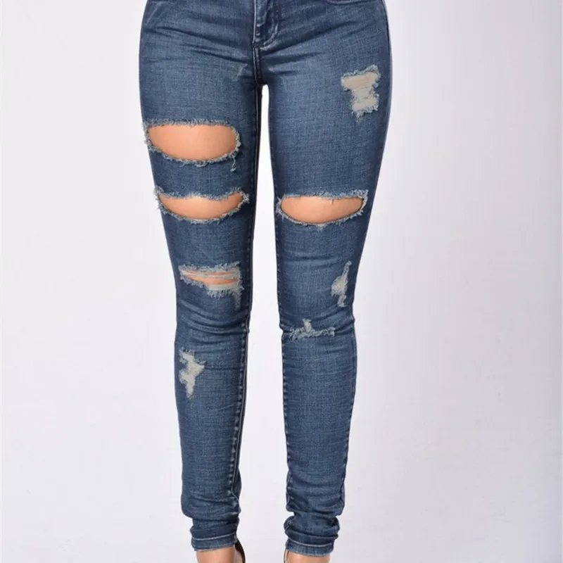

Express Express Ebay Women's Jeans 2019 Europe And America Large Size Slim Fashion Export Perforated Pants