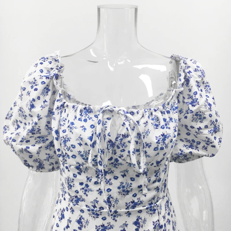 

Femme Robe Floral Print Casual Midi Sexy Party Dresses For Womens Strapless Autumn Summer Dress Club Bodycon Dress Puff Vestidos