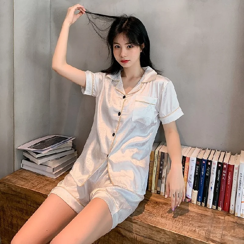 

Женская жаккардовая Пижама с коротким рукавом и отложным воротником