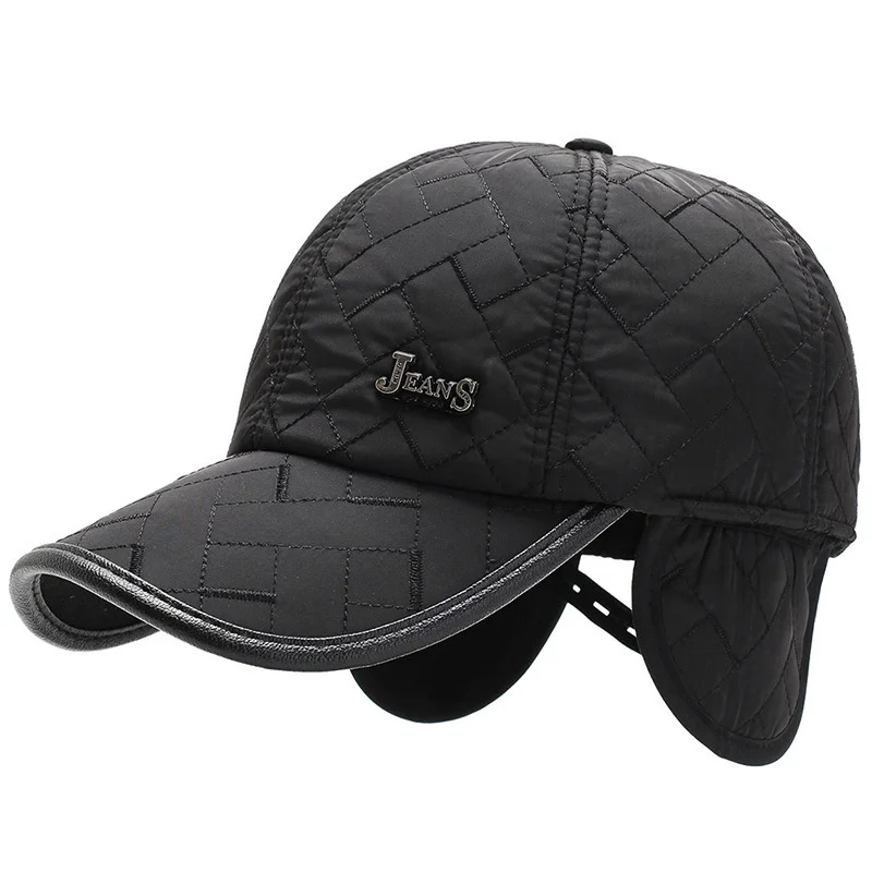 

Men's Winter Outdoor Warm Hat With Folding Earmuffs Warmer Thickened Ear Protection Plain Blank Baseball Caps For Warmth