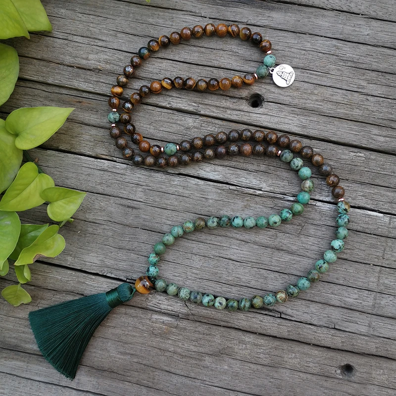 

8mm Natural Stone Beads,African Turquoise,Bronzite,Awaken,JapaMala Sets,Spiritual Jewelry,Meditation,Inspirational,108 Mala Bead