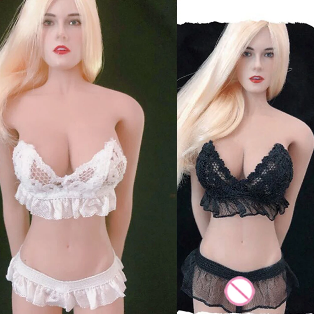 

1/ 6 Scale Feamle Black & White Lace Bra Underwear For 12" TBLeague Seamless Large Breast Body