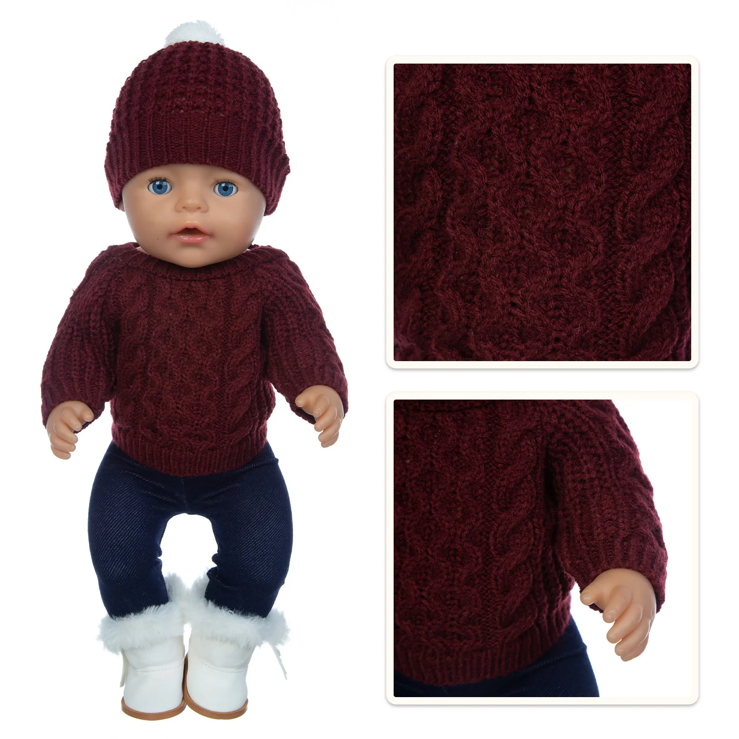 Подходит для новорожденных 18 дюймов 43 см кукольная одежда аксессуары темно-зеленый розовый Рождественский Комплект из 3-х предметов свитер ...