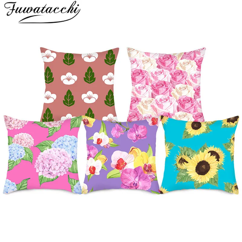 Чехол на подушку с цветами и листьями Fuwatacchi новогодний декор наволочки для