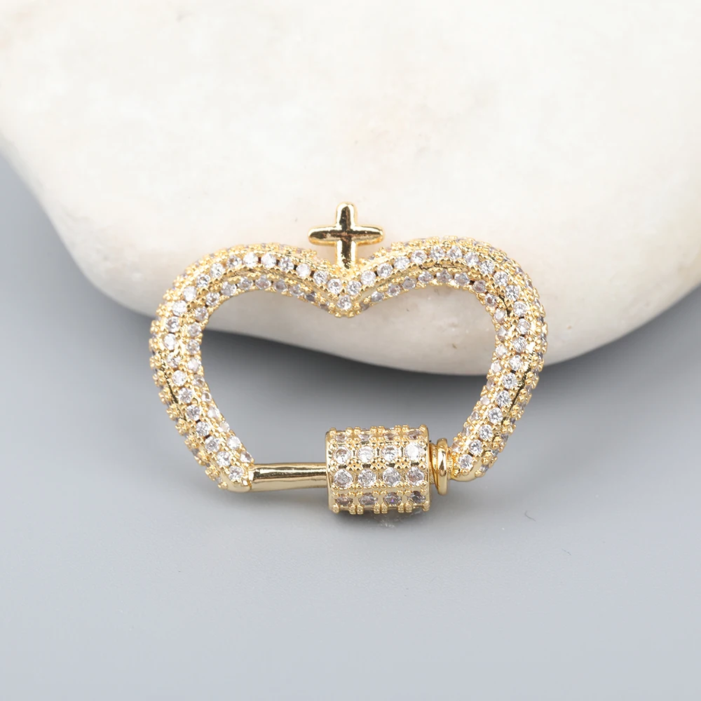 

10pc/Lot 20x25mm CZ Micro Paved Heart Shape Screw Clasps Zirconia Paved Lock Carabiner Connector Clasps Jewelry DIY FH-243ABAJ.A
