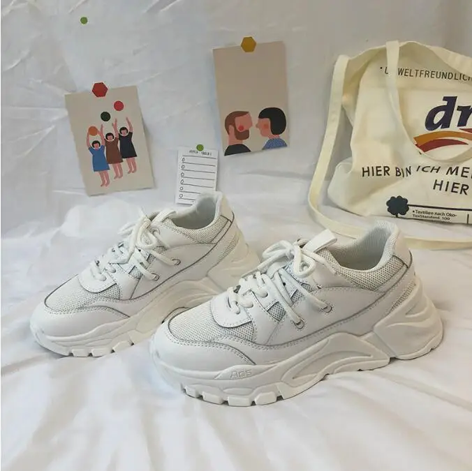 Women Chunky Sneakers Fashion Women Platform Shoes Lace Up Pink Vulcanize Shoes Womens Female Trainers Big sneake SZ8X8 - Цвет: 2