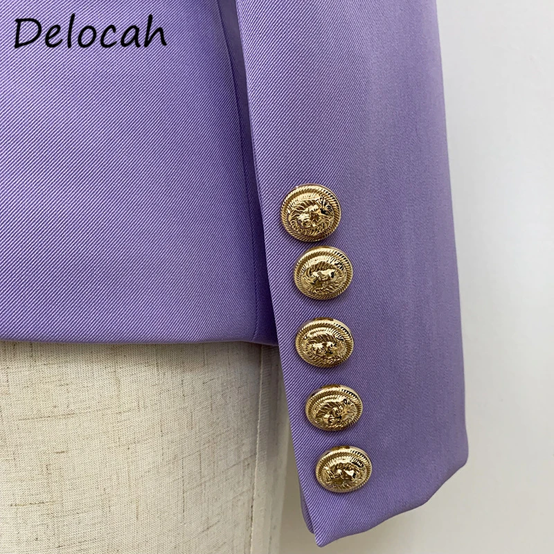 

Delocah Autumn Women Fashion Runway Purple Short Coat Double Breasted Fake Pocket Long Sleeve Bodycon Ladies Jacket Outerwear