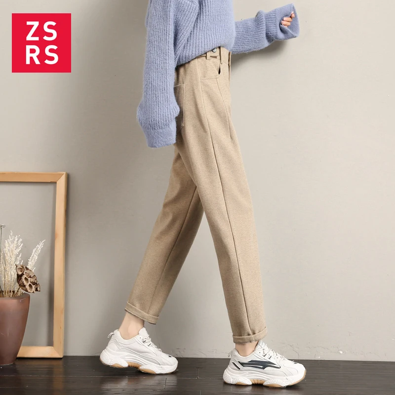 

Zsrs Autumn Winter Wool Harem Pants Female 2020 Ankle-length High Waisted Pants Women Elastic Female Plus Size Casual Trousers