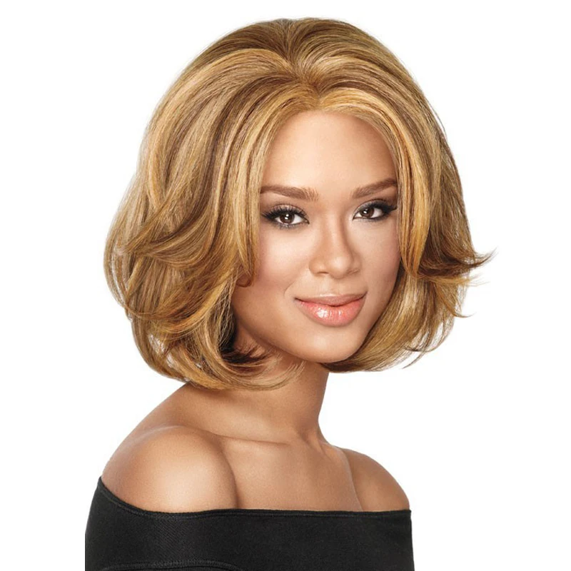 

Ladies Short Omber Blonde Nature Wavy Wig Nature Looking Synthetic Wig Heat Resistant Fiber For Women Daily Party Use