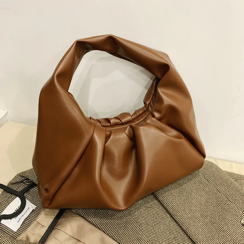 

Luxury Brand PU Leather Small Axillary Fold Bag for women Handbags 2022 new Fashion Female Shoulder bags Ruched Hobos hand bag