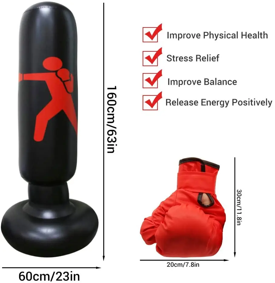 Punching Bag with Kids Boxing Gloves Inflatable Vertical Kickboxing Fitness Stand Column Tumbler Sandbags 1.6m | Спорт и развлечения