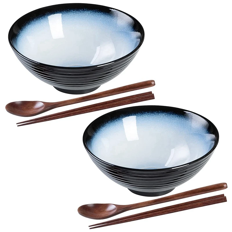 

Керамическая японская миска для рамен, 8 дюймов, миска для лапши с ложкой и палочками
