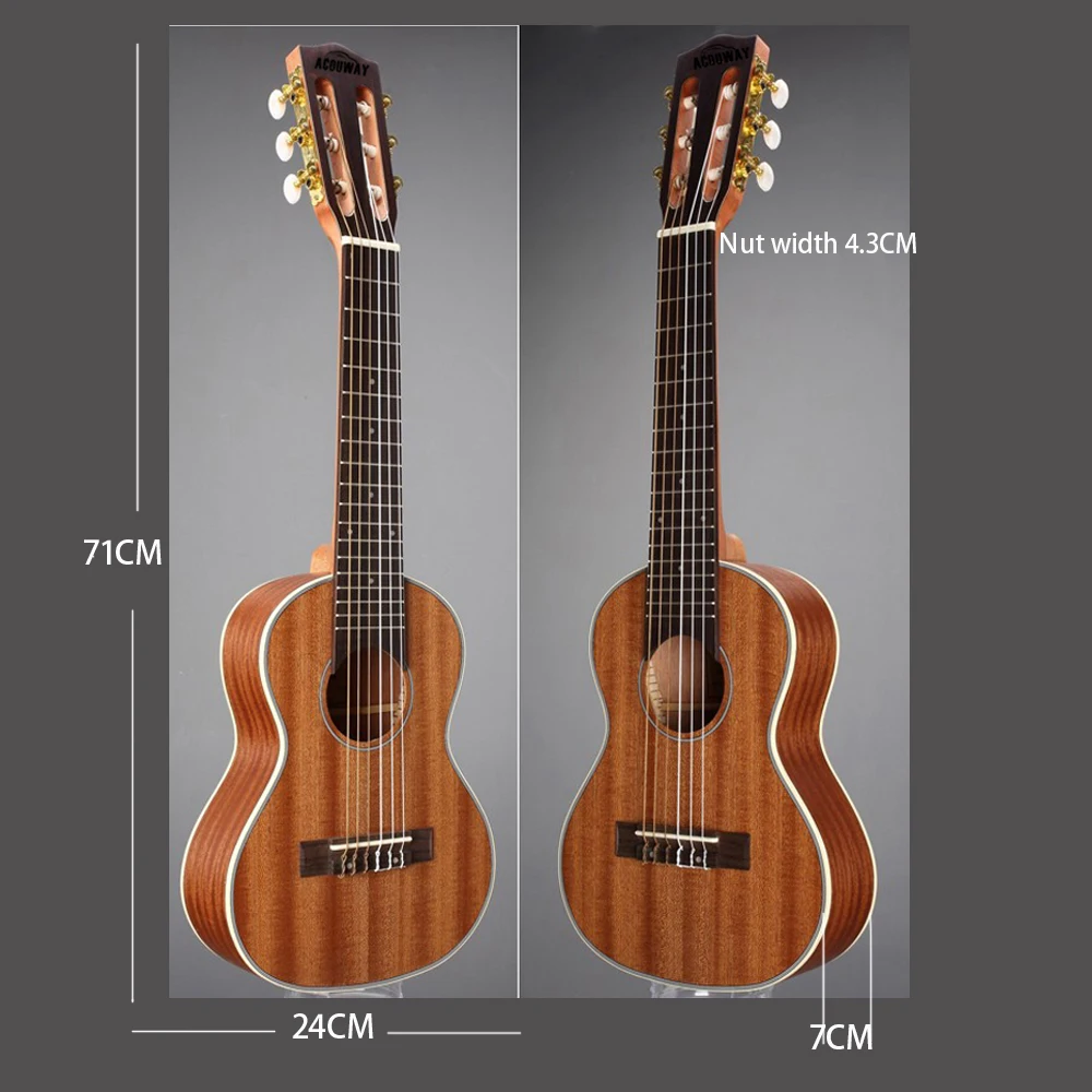 Acouway 28 дюймов гитара Guitalele гитара гавайская укулеле Сапеле корпус 6 струн 18 лад Классическая Ручка с дополнительной сумкой, тюнер