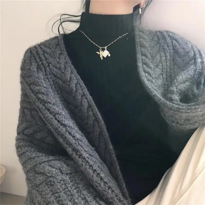 Женский длинный вязаный кардиган мягкий однотонный свободный свитер с длинным