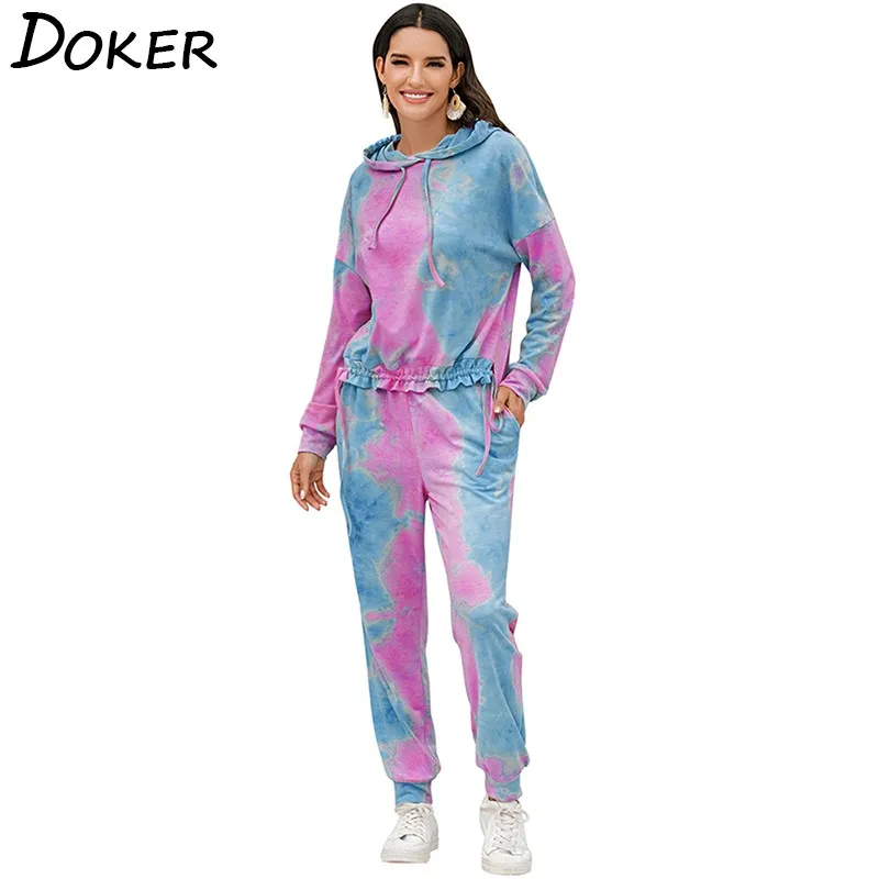 Женский спортивный костюм с длинным рукавом и принтом Tie Dye комплект из двух
