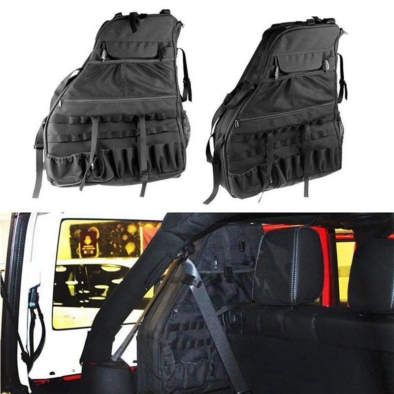 

2x for Jeep Wrangler JK JL Storage Bag Organizers Cargo Roll Bar Saddlebag & 1x Car Hook, Rear Seat, Headrest Hook