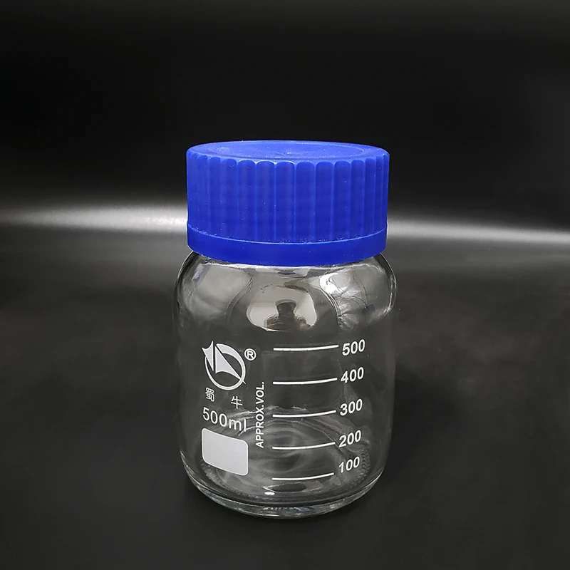 Kup Butelka Odczynnika, Z Niebieską Przykręcana Pokrywa GLS80mm, Normalne Szkło, Pojemność 250ml/500ml/1000ml, Fiolka Z Próbką Podziałki Plastikowa Pokrywka
