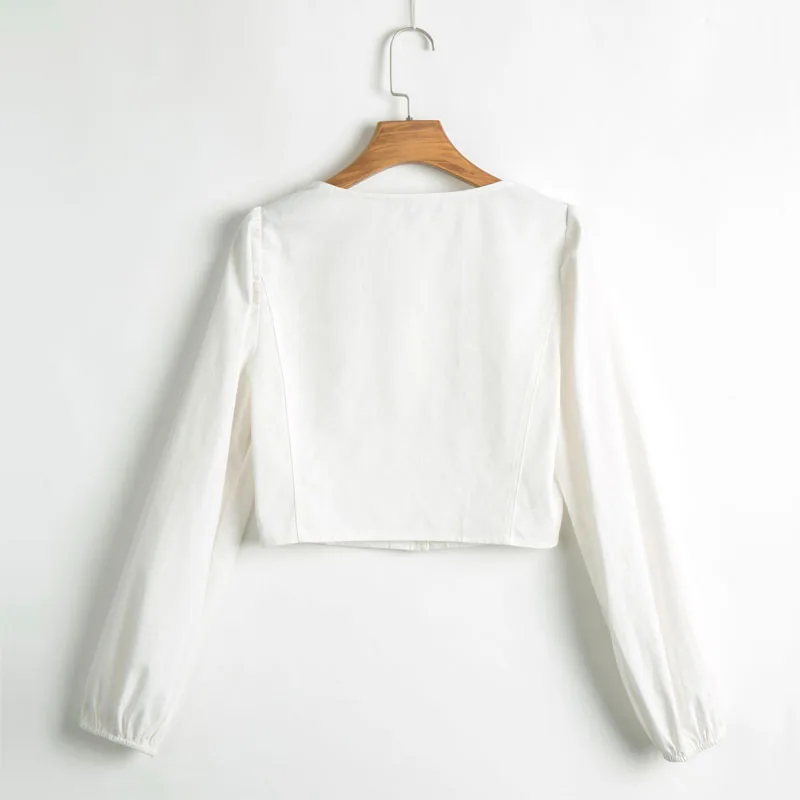 

Summer casual solid color square collar shirt female long-sleeved shirt