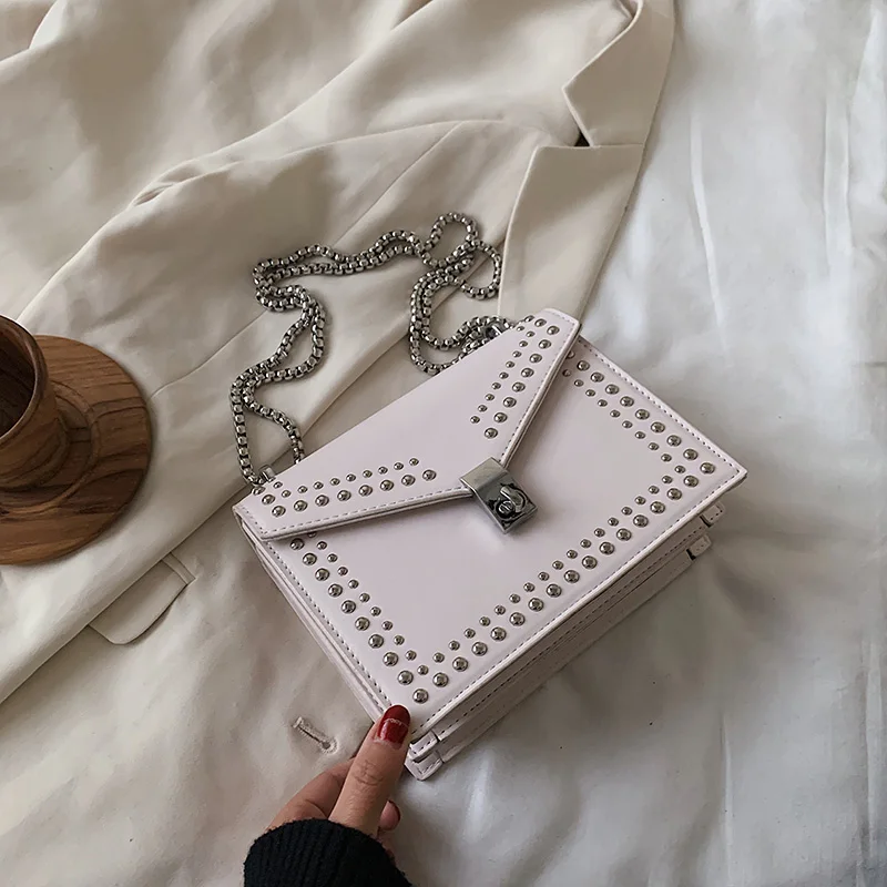 

Scrub Leather Brand Designer Shoulder Simple Bags For Women 2021 Chain Rivet Luxury Crossbody Bag Female Fashion cross body bag