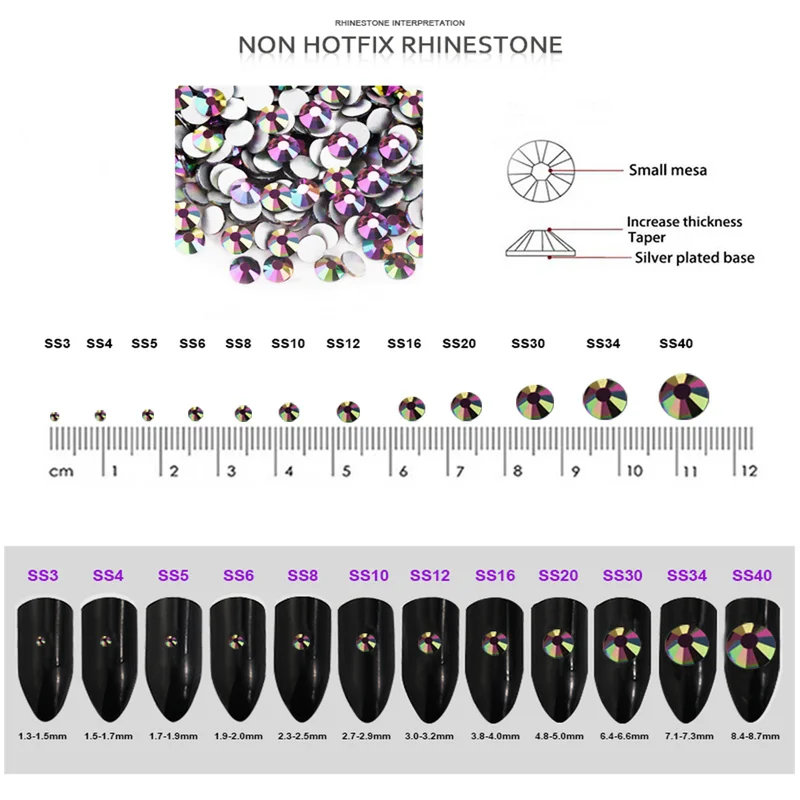 

Box Mix Colors Nail Rhinestone Set /Non Hotfix Nail Rhinestones DIY Crystal Set/Mix Size Flatback Rhinestones Set Decorations