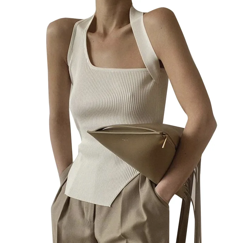 

Korea irregular condole tees in summer 2021 women's long stretch of cultivate one's morality more pure color knit small vest