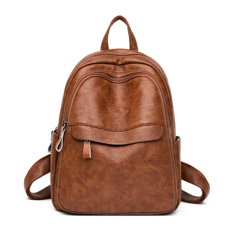 Женский кожаный рюкзак женский рюкзак для путешествий mochila feminina sac a dos femme школьные рюкзаки для подростков девочек опрятная сумка на плечо - Цвет: Brown
