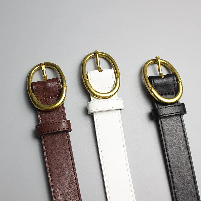 

New Korean Rectangular Copper Belt-buckle Chic Retro Simple Female Wide Plutonium Leather Belt