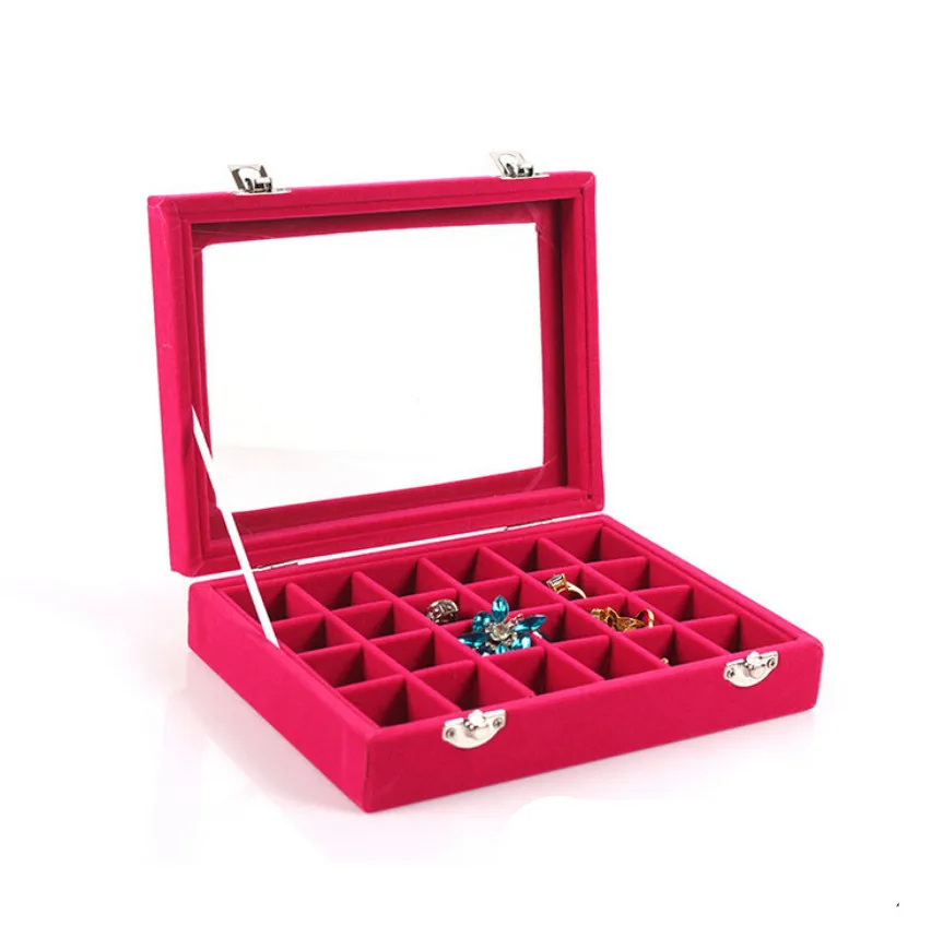 Rose Red Jewlry органайзер для женщин Jewlry витрина 24 Сетки серьги кольцо коробочки для украшений лоток Витрина Держатель для женщин Jewlry инструмент для хранения - Цвет: Rose Red