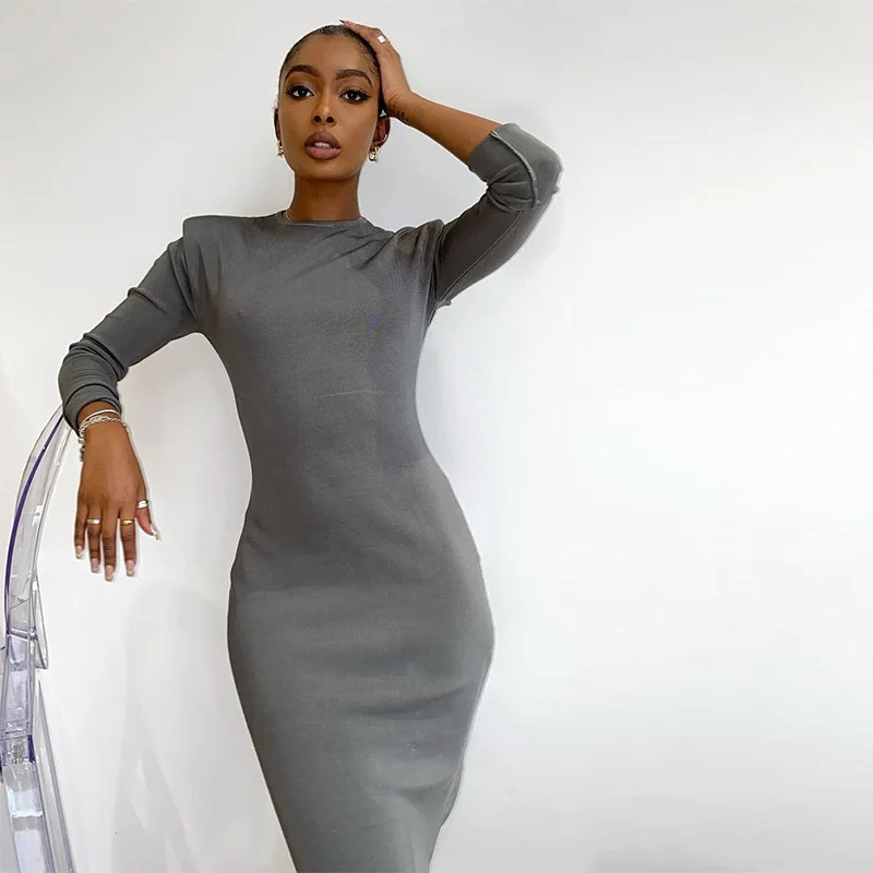 

2020 Woman Dress Newest Fashion Sexy Backless Long Sleeve O-Neck