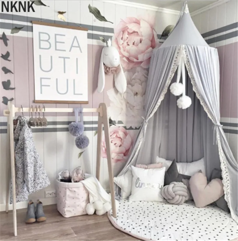 

Cotton Kid Baby Bed Canopy Bedcover Mosquito Net Curtain Bedding Round Dome Tent Fly Insect Protection