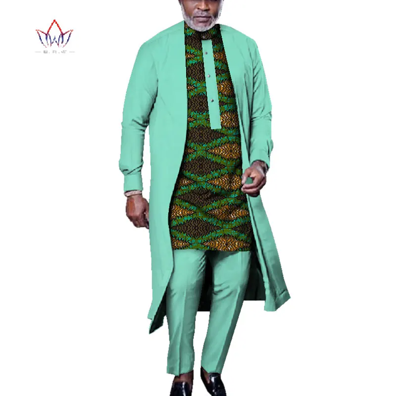 Bazin Riche Men 3 Pieces Pants Sets African Design Clothing African Clothes Casual Men Long Top Shirts and Pants Sets WYN925