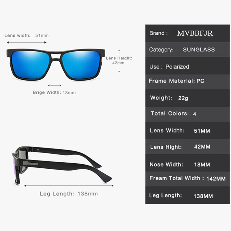 Мужские солнцезащитные очки MVBBFJR квадратные поляризационные зеркальные для
