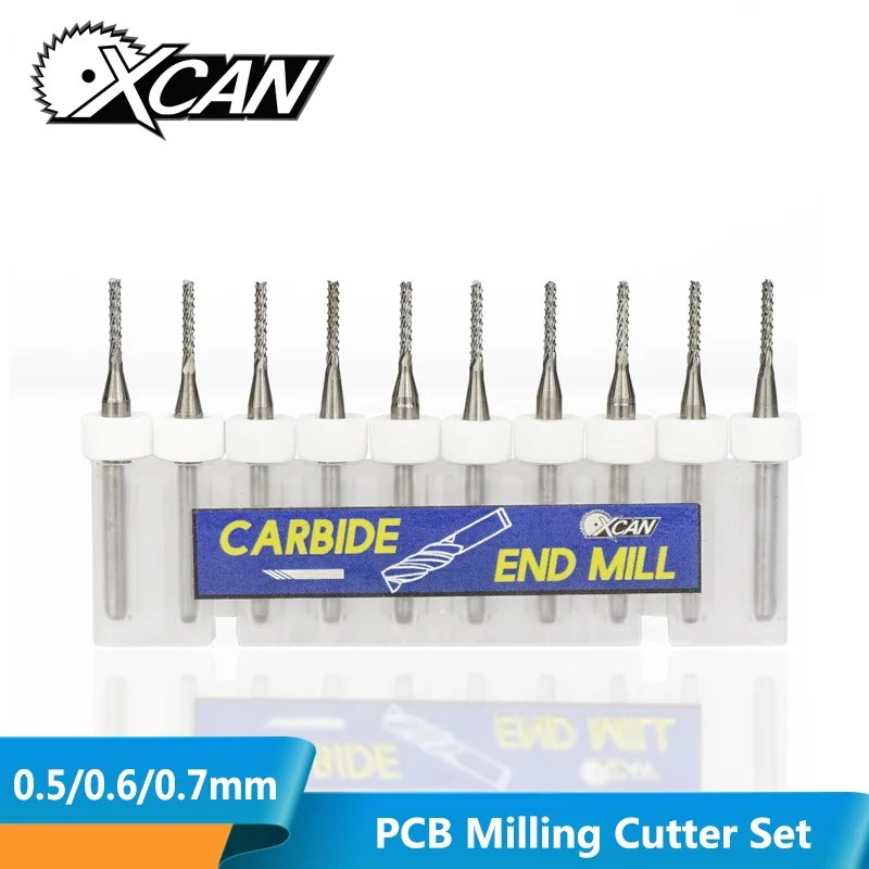 XCAN 10 шт. 0,5/0,6/0,7 мм 3,175 мм хвостовик PCB фрезы фасона «рыбий хвост» фреза Вольфрам карбида мини Концевая фреза