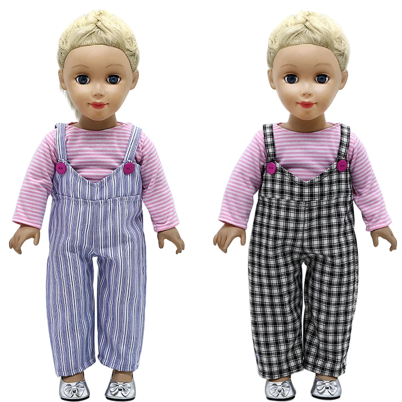 

Модные комбинезоны 2 шт./компл., рубашка с длинным рукавом и брюки, костюм для 18-дюймовых американских и 43 см кукол новорожденных, игрушка для ...