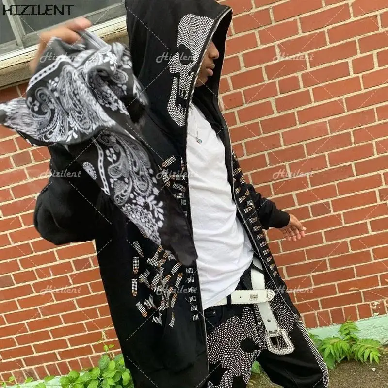 Джоггеры в стиле хип-хоп мужские толстовки пальто панк аниме Стразы скелет