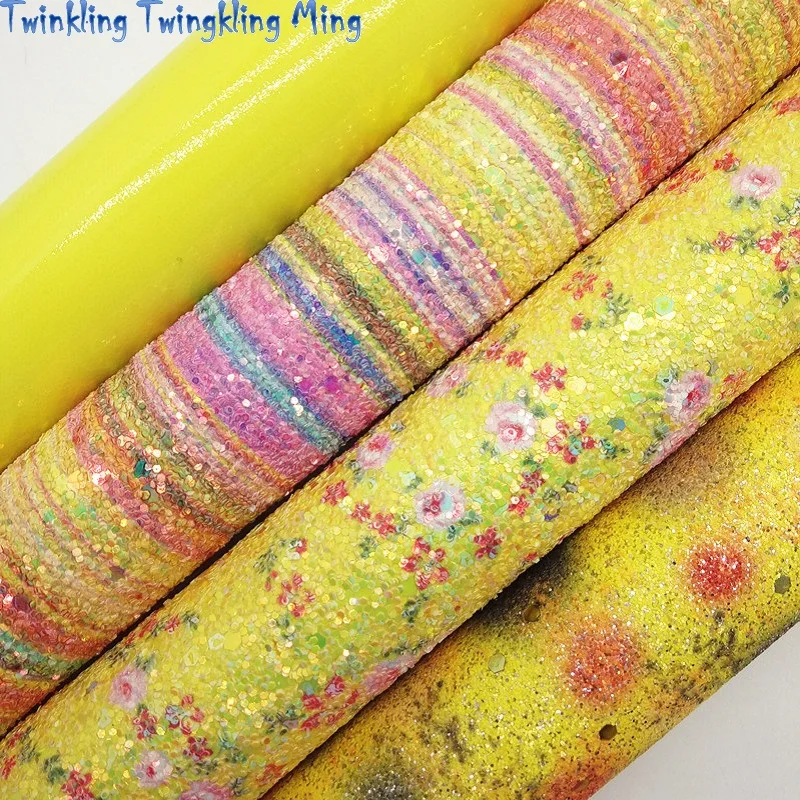 Желтый глиттер кожа в полоску цветов блеск с принтом ткань лакированная