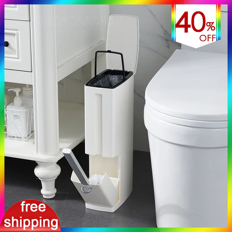 

Integrated Toilet Brush Trash Can Set Store Garbage Bags Bathroom Accessories Toilet Cleaning Useful Household Accessories Tools