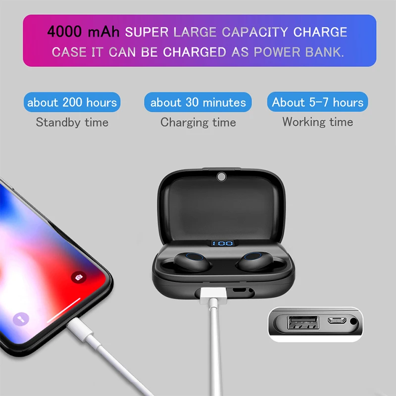 2019 TWS беспроводные наушники со светодиодной подсветкой Bluetooth 5 0 стереонаушники 6D