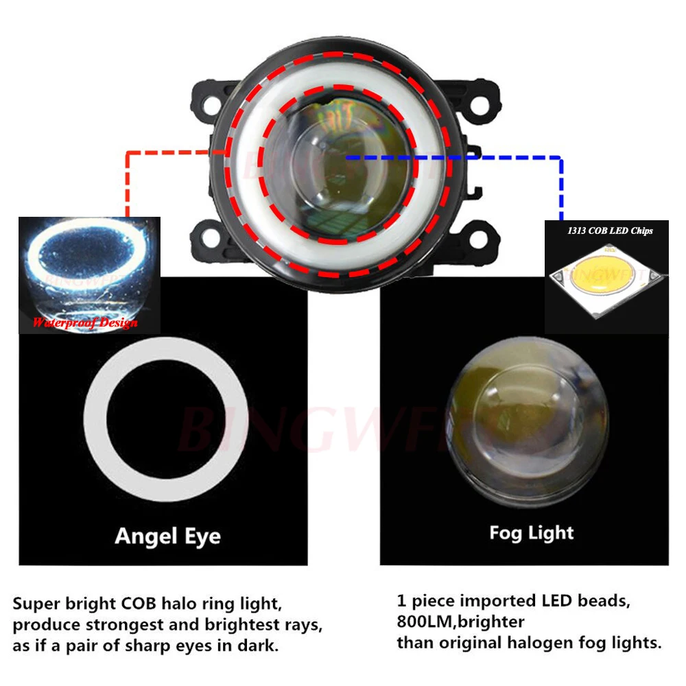 2PCS Car Accessories 30W LED Fog Light Angel Eye DRL Daytime Running H11 12V For M-itsubishi Outlander XL 2007-2013 | Автомобили и