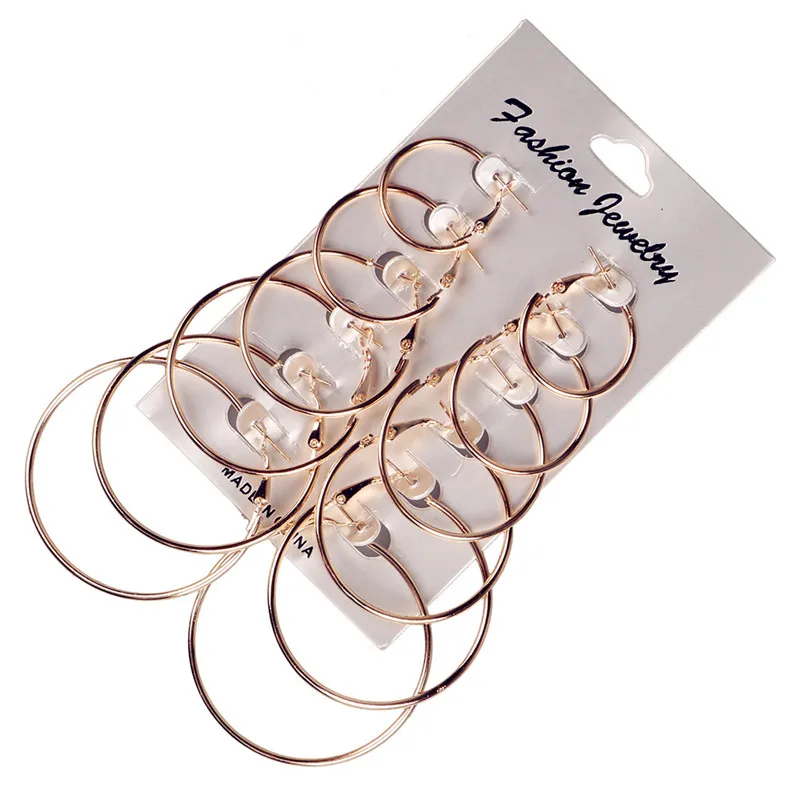 6 Pairs Hoop Earrings Set Big Circle Earring Fashion Jewelry for Women Girls Steampunk Ear Clip korean 2019 | Украшения и